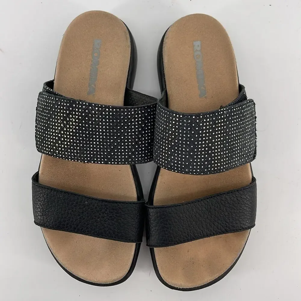NWOT Romika Borneo leather two strap comfort slide sandals sz 38